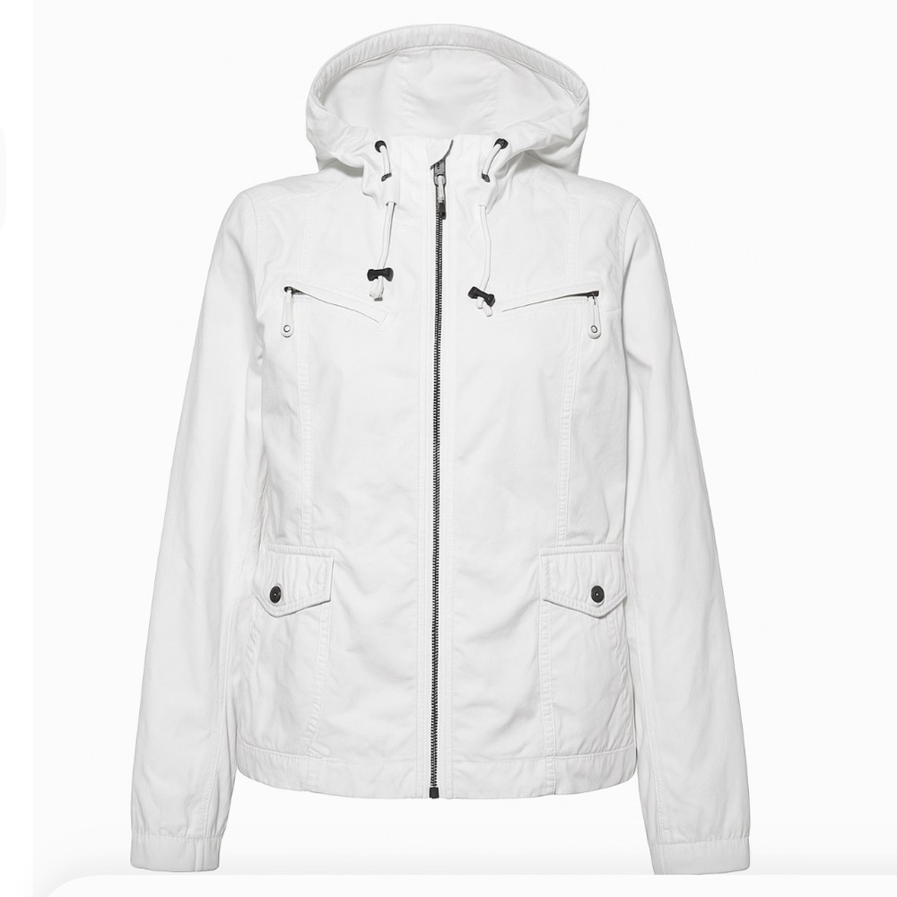Eddie Bauer Women's White Cotton Blend Hooded Utility Jacket Full Zip Size S